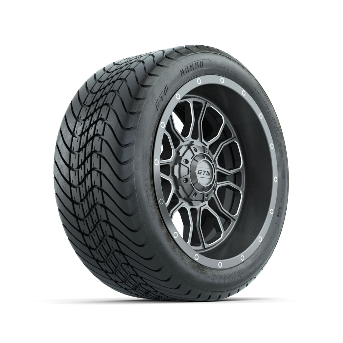 GTW Volt Gunmetal/Machined 14 in Wheels with 225/30-14 Mamba Street Tire – Full Set