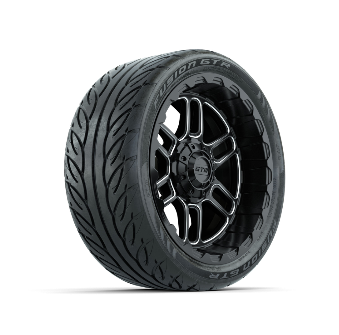 Set of (4) 14 in GTW® Titan Machined & Black Wheels with 205/40-R14 Fusion GTR Street Tires