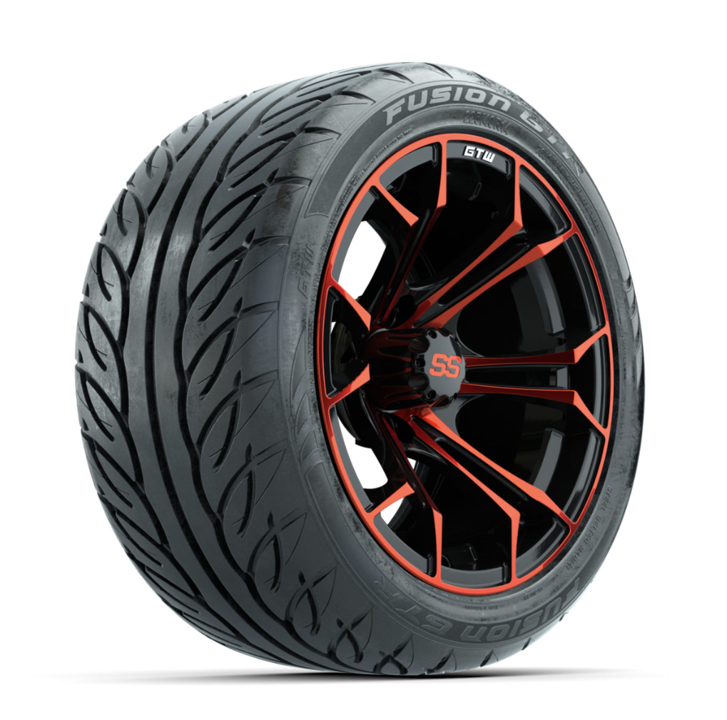 GTW Spyder Red/Black 14 in Wheels with 225/40-R14 Fusion GTR Street Tires – Full Set