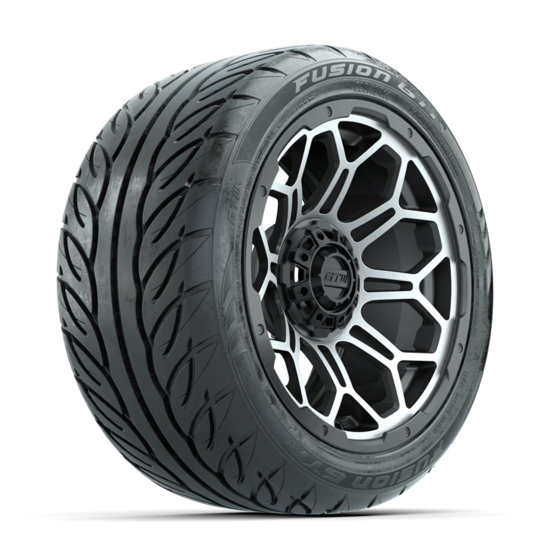 GTW Bravo Machined/Matte Grey 14 in Wheels with 225/40-R14 Fusion GTR Street Tires – Full Set