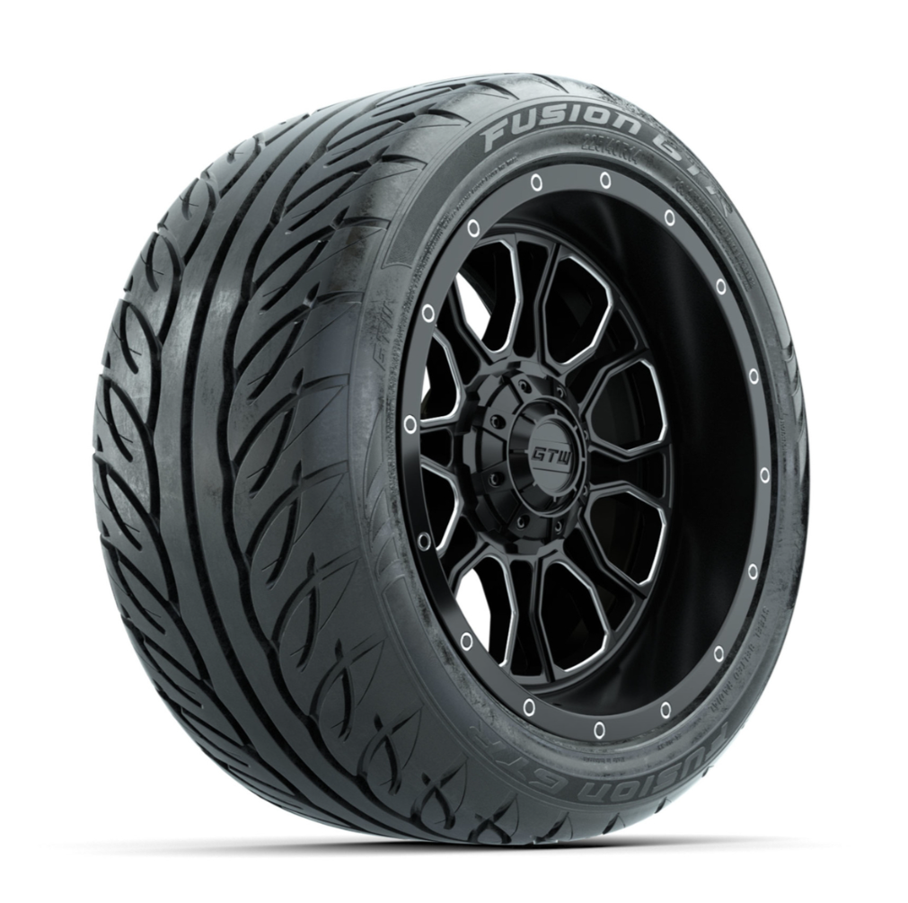 GTW Volt Machined/Black 14 in Wheels with 225/40-R14 Fusion GTR Street Tires – Full Set