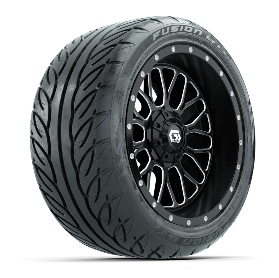 GTW Helix Machined/Black 14 in Wheels with 225/40-R14 Fusion GTR Street Tires – Full Set