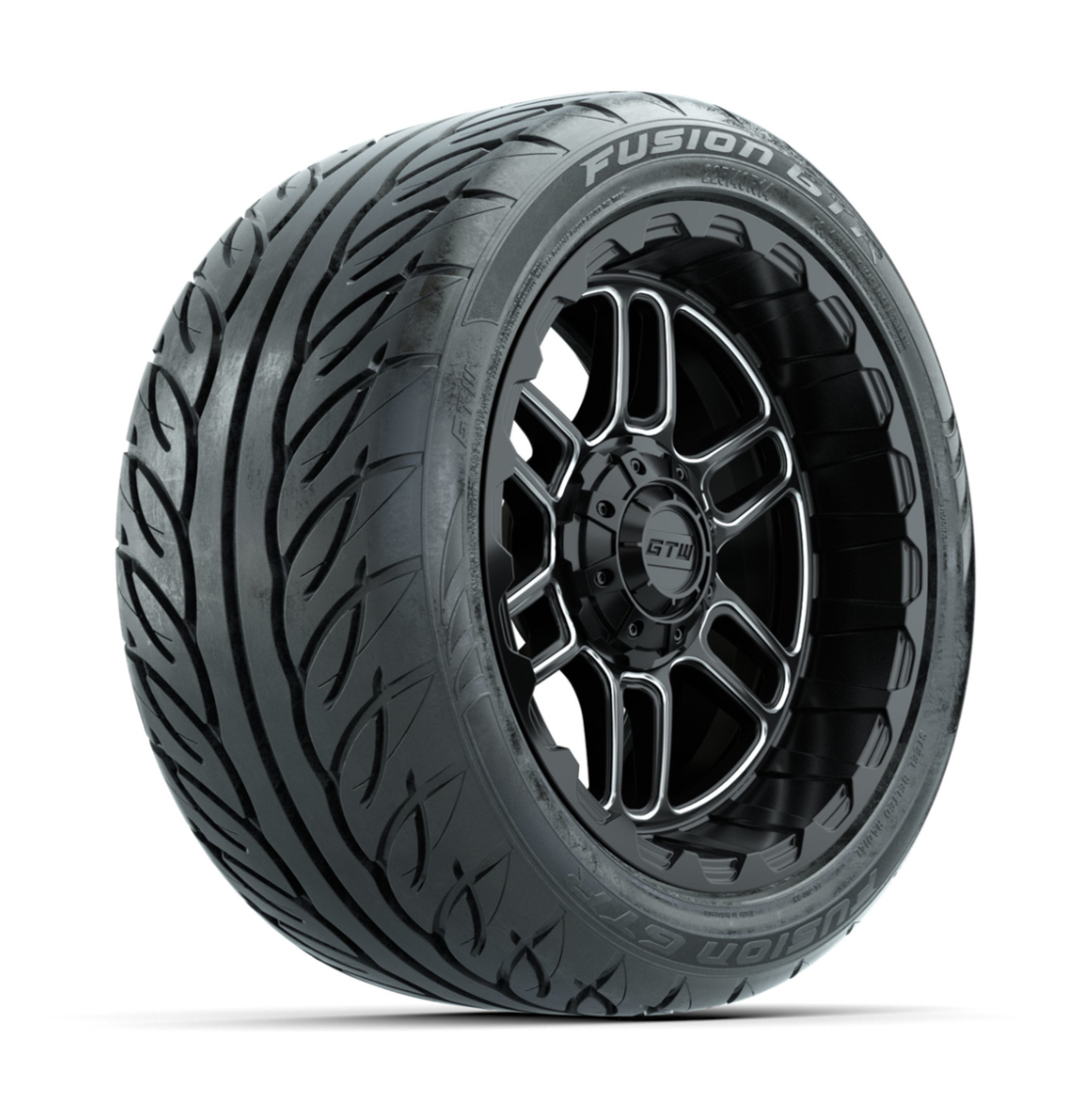 GTW Titan Machined/Black 14 in Wheels with 225/40-R14 Fusion GTR Street Tires – Full Set