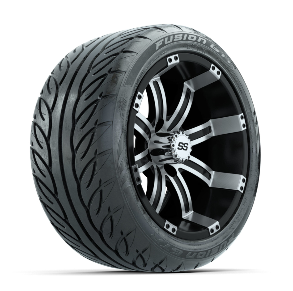 GTW Tempest Machined/Black 14 in Wheels with 225/40-R14 Fusion GTR Street Tires – Full Set