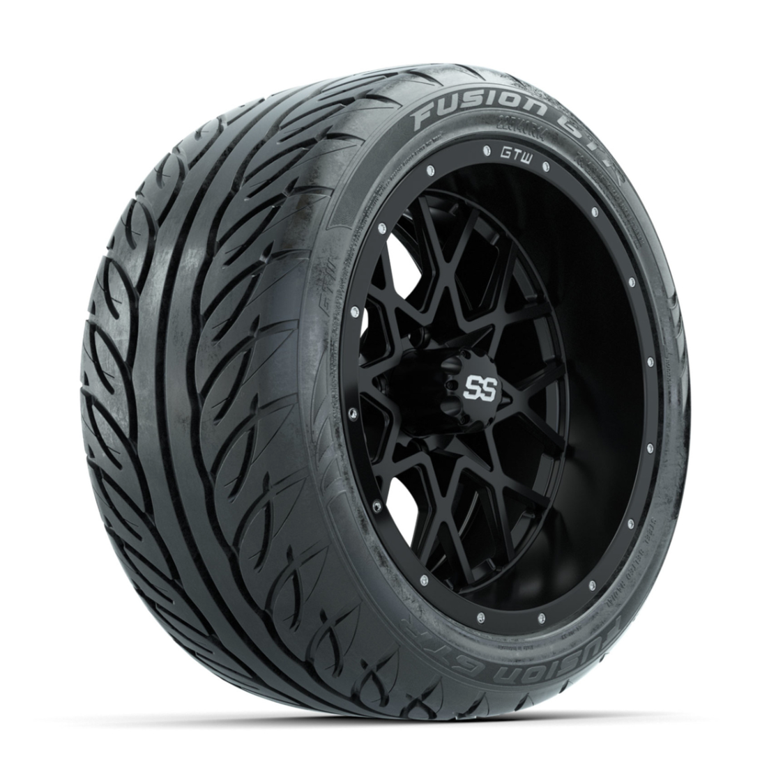 GTW Vortex Matte Black 14 in Wheels with 225/40-R14 Fusion GTR Street Tires – Full Set