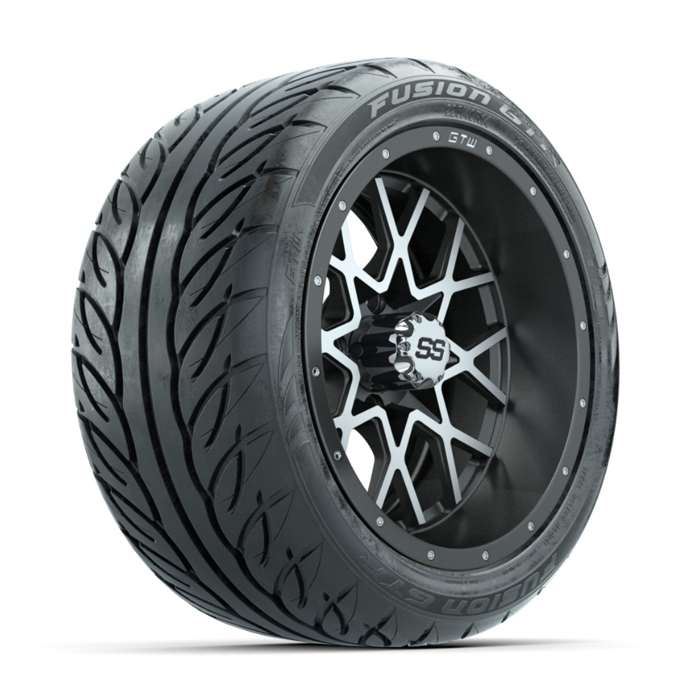 GTW Vortex Machined/Matte Grey 14 in Wheels with 225/40-R14 Fusion GTR Street Tires – Full Set
