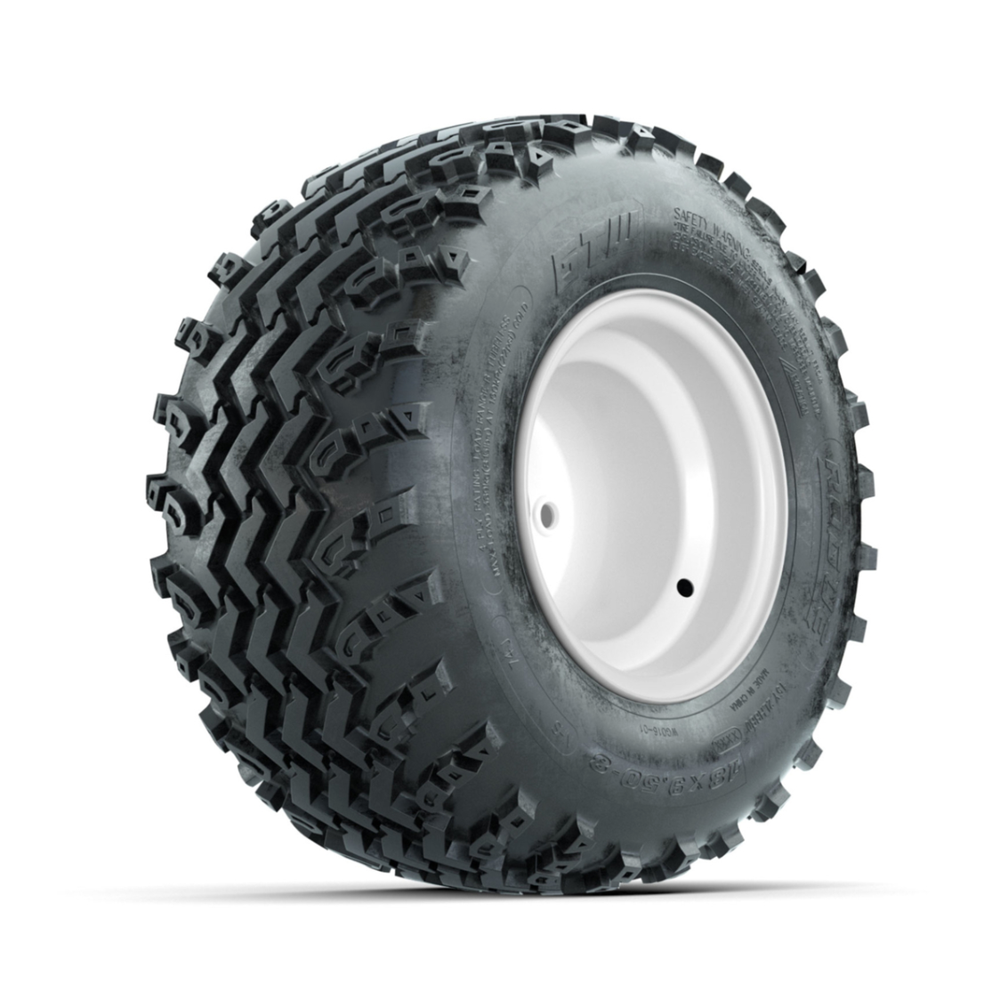 GTW Steel White 2:5 Offset 8 in Wheels with 18x9.50-8 Rogue All Terrain Tires – Full Set