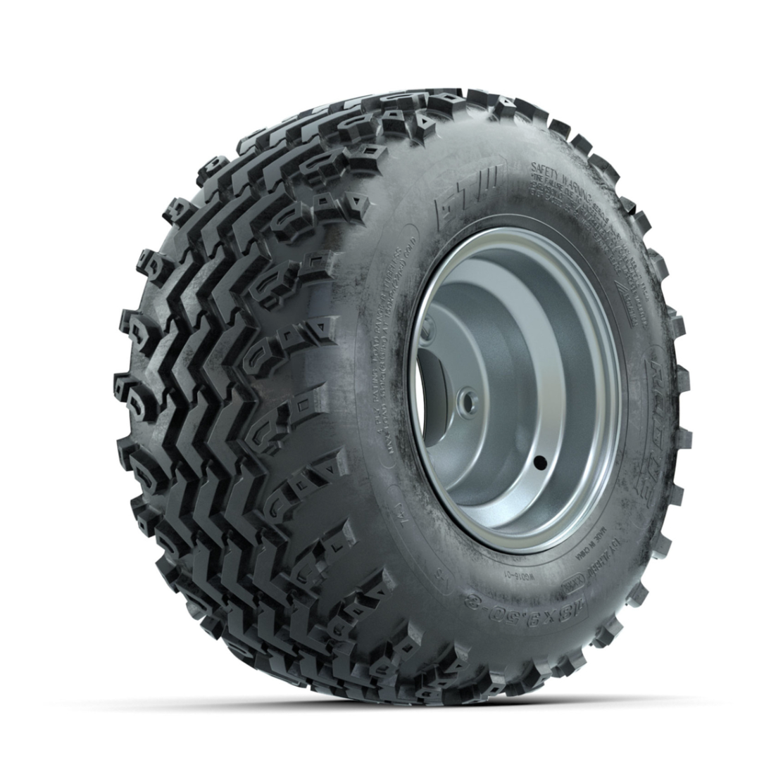 GTW Steel Silver Centered 8 in Wheels with 18x9.50-8 Rogue All Terrain Tires – Full Set