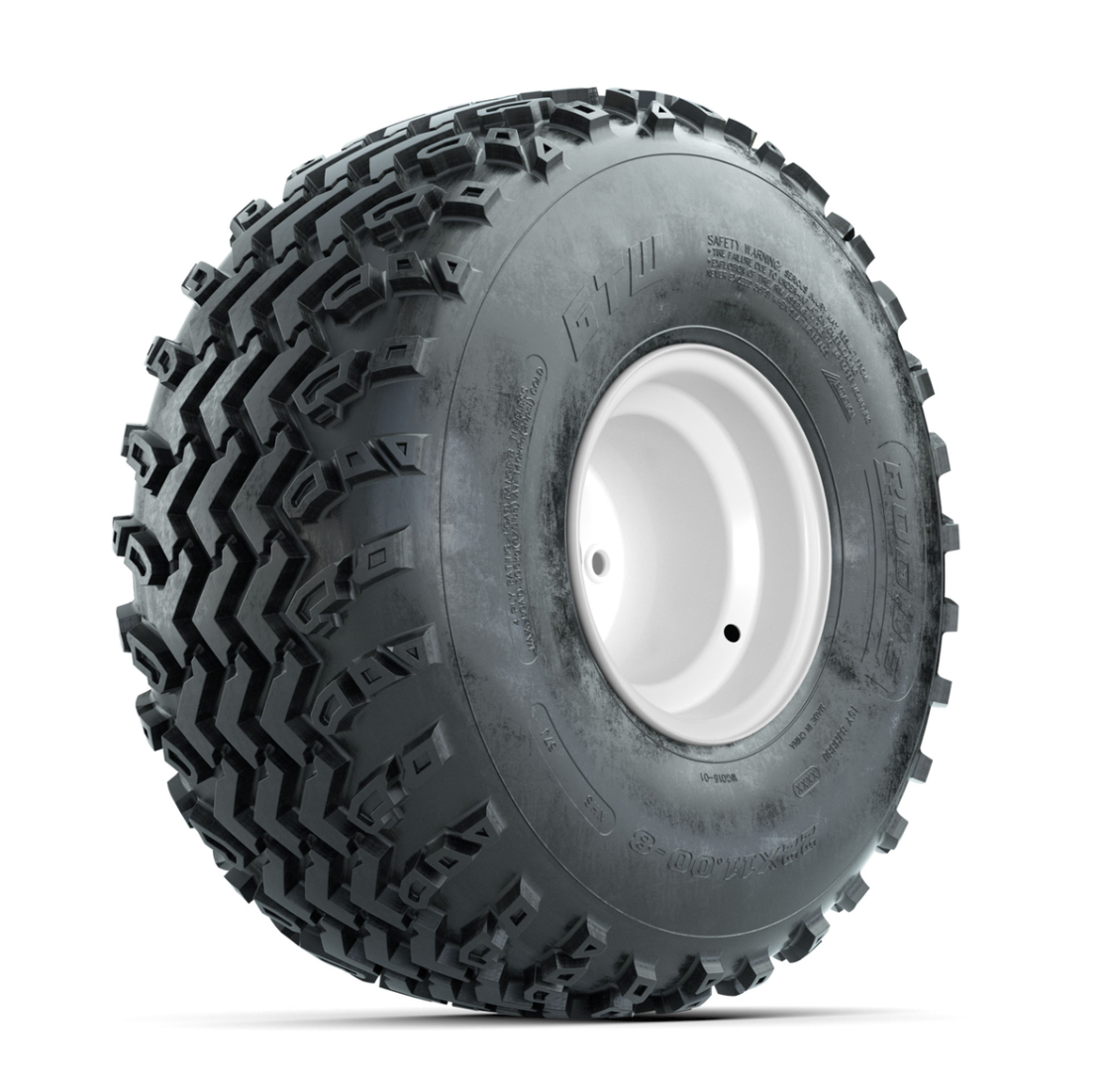 GTW Steel White 2:5 Offset 8 in Wheels with 22x11.00-8 Rogue All Terrain Tires – Full Set