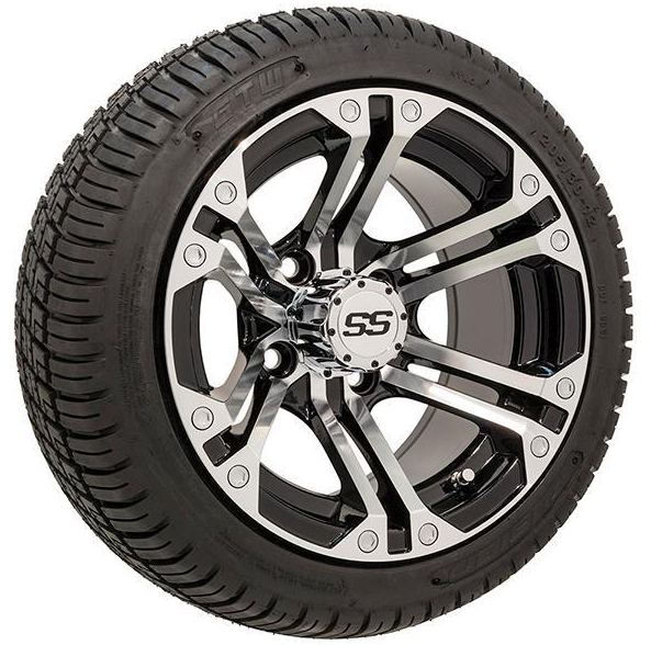 GTW Specter Black/Machined 12 in Wheels with 205/30-12 Fusion Street Tires - Full Set