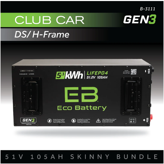 EB® ECO 51V 105AH Skinny Battery Bundle / Club Car DS / H-Frame