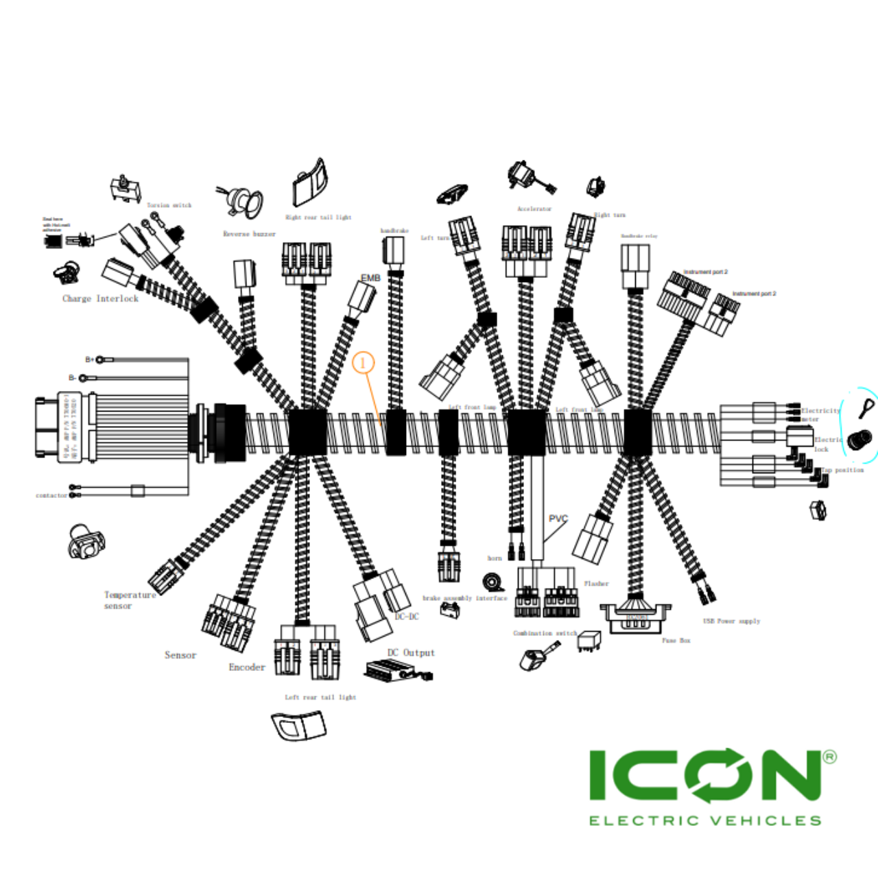 Wiring Harness (FT-7201) for ICON i40F, i40FL, i60 & i60L Golf Carts (Toyota Controller)