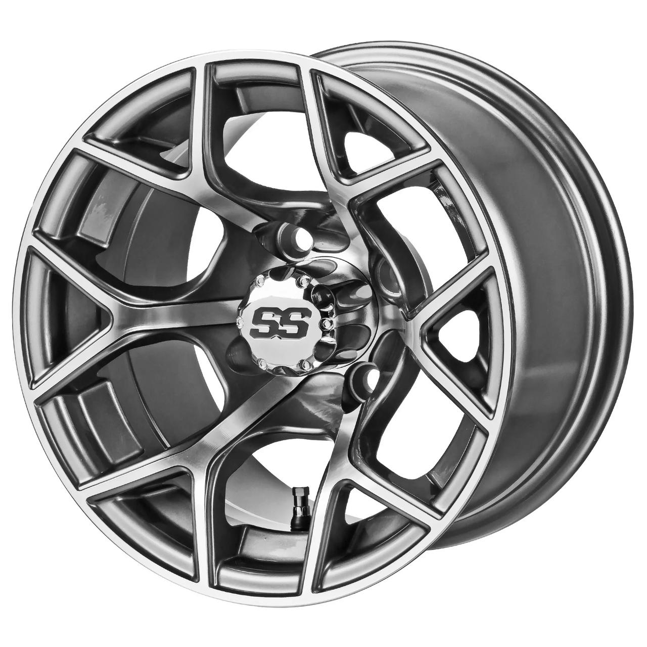 Revenge 14x7 Ninja Gun Metal Gray & Machined Golf Cart Wheel, 3:4 Offset