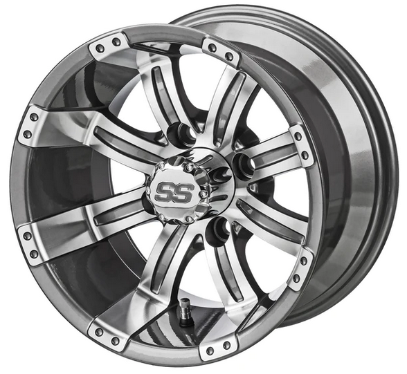 Revenge 14x7 Casino Gun Metal Gray & Machined Golf Cart Wheel, 3:4 Offset