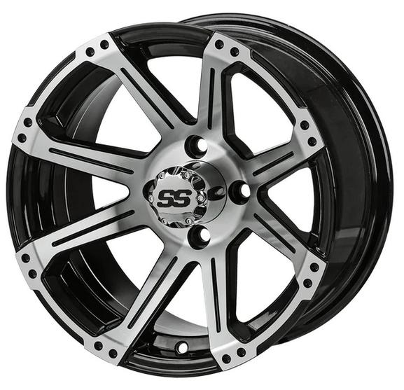 Revenge 14x7 Rampage Black & Machined Golf Cart Wheel, 3:4 Offset