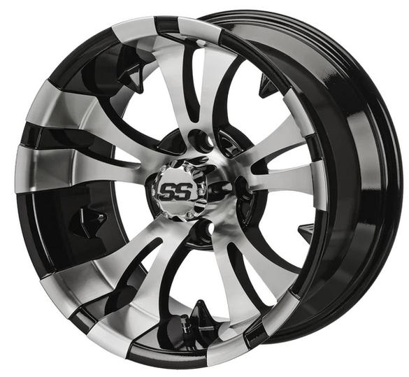 Revenge 14x7 Warlock Black & Machined Golf Cart Wheel, 3:4 Offset
