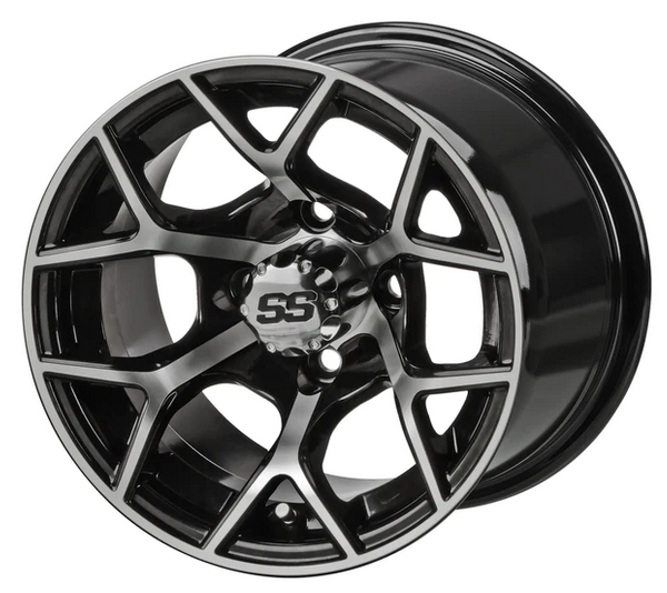 Revenge 12x7 Ninja Black & Machined Golf Cart Wheel, 3:4 Offset