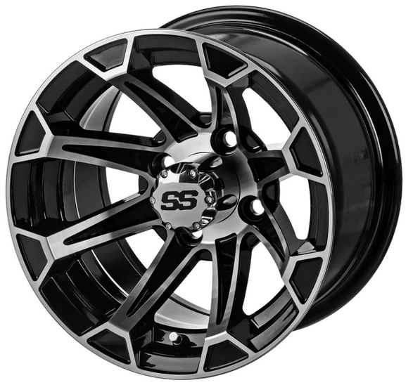 Revenge 12x7 Viking Black & Machined Golf Cart Wheel, 3:4 Offset