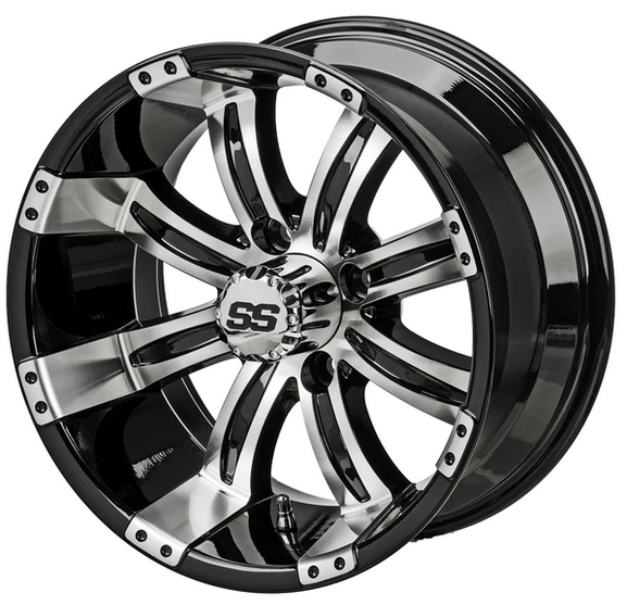 Revenge 14x7 Casino Black & Machined Golf Cart Wheel, 3:4 Offset