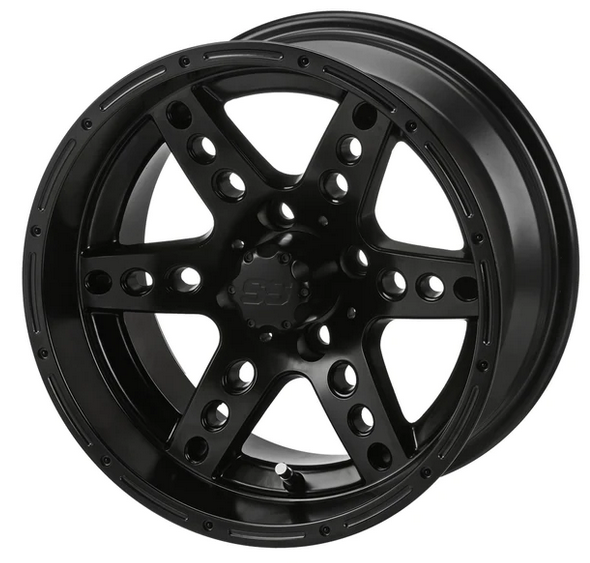 Revenge 14x7 Chaos Matte Black Golf Cart Wheel, 3:4 Offset