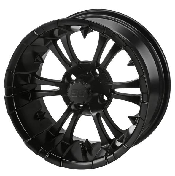 Revenge 15x7 Warlock Matte Black Golf Cart Wheel, 3:4 Offset