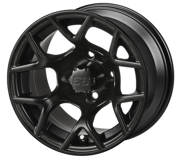 Revenge 12x7 Ninja Matte Black Golf Cart Wheel, 3:4 Offset