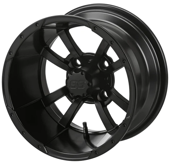 Revenge 14x7 Maltese Cross Matte Black Golf Cart Wheel, 3:4 Offset