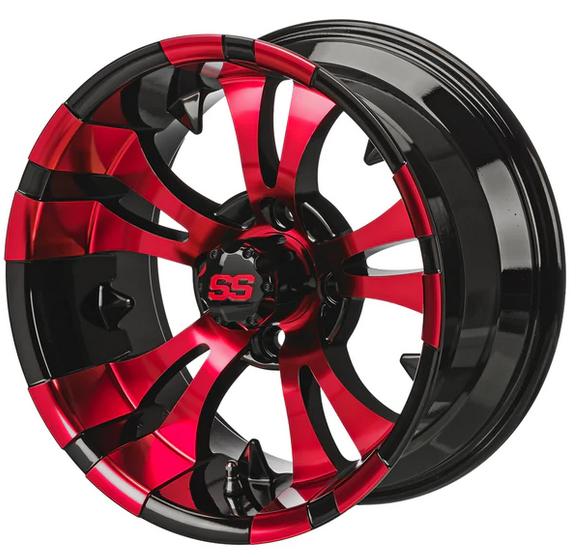 Revenge 14x7 Warlock Black & Red Golf Cart Wheel, 3:4 Offset