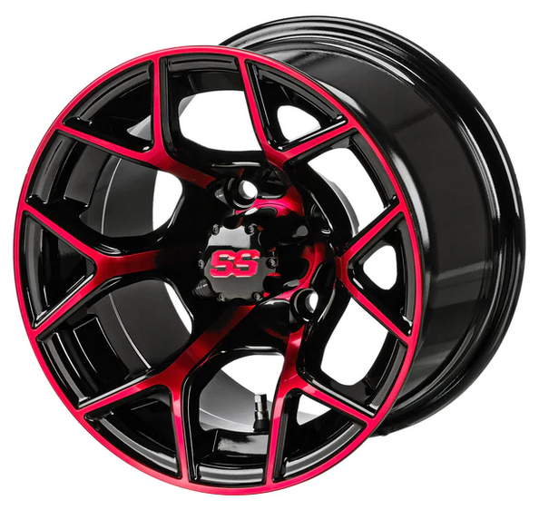 Revenge 12x7 Ninja Black & Red Golf Cart Wheel, 3:4 Offset
