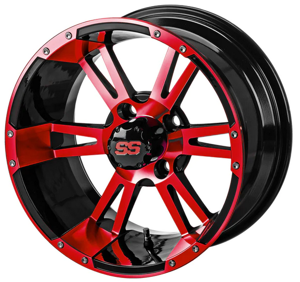 Revenge 14x7 Raptor Black & Red Golf Cart Wheel, 3:4 Offset