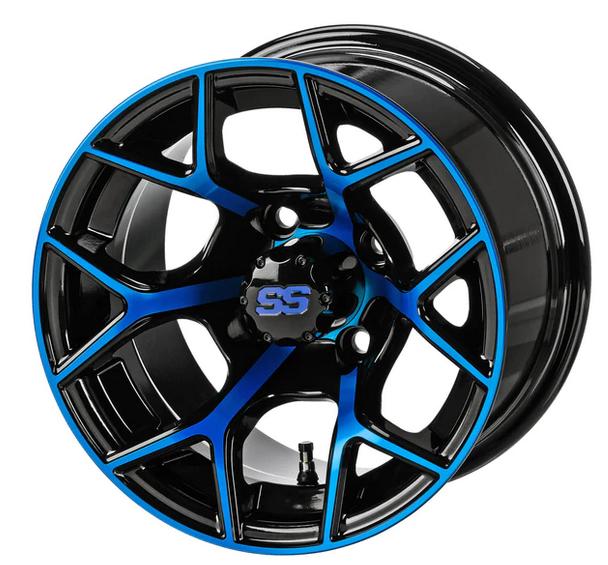 Revenge 12x7 Ninja Black & Blue Golf Cart Wheel, 3:4 Offset