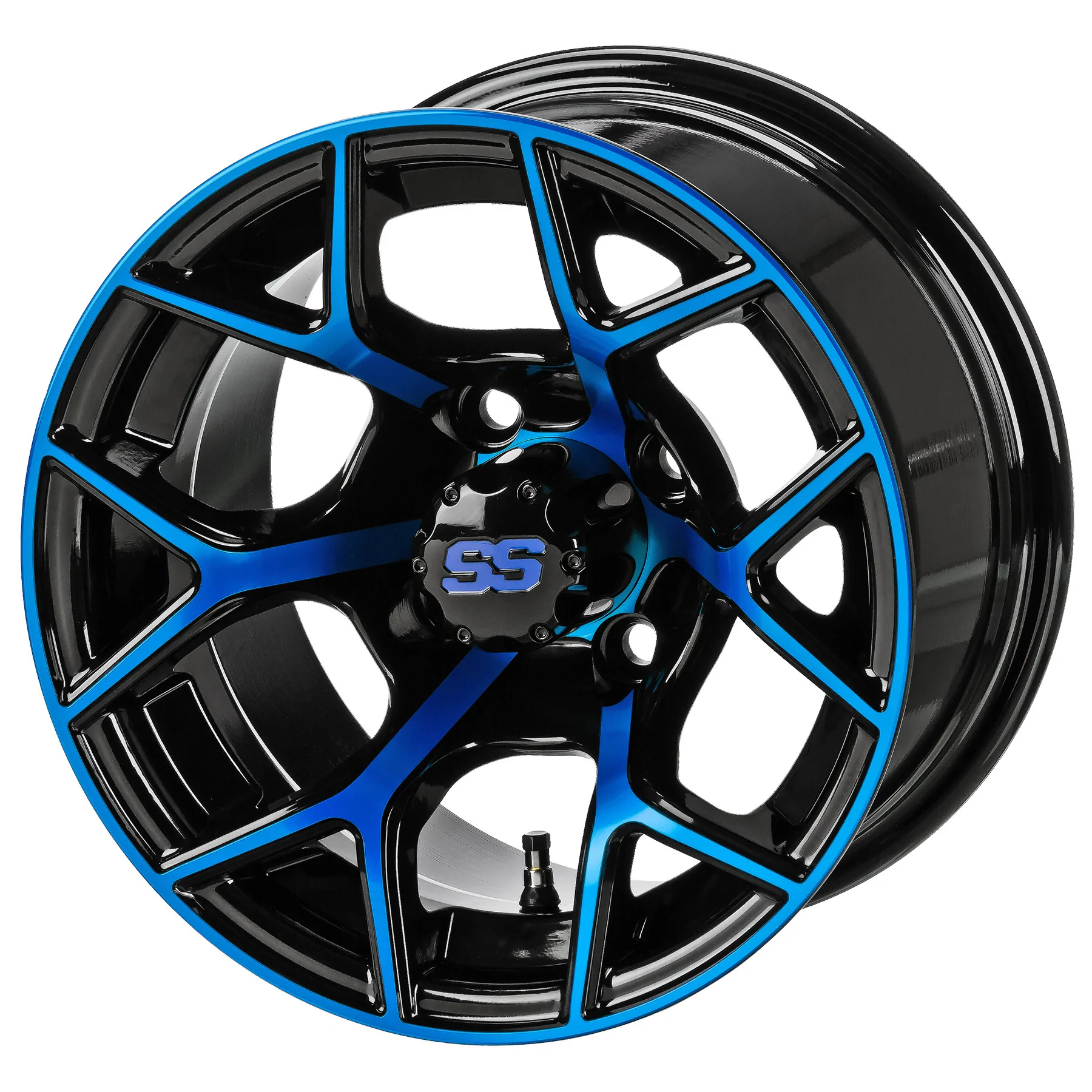 Revenge 14x7 Ninja Black & Blue Golf Cart Wheel, 3:4 Offset