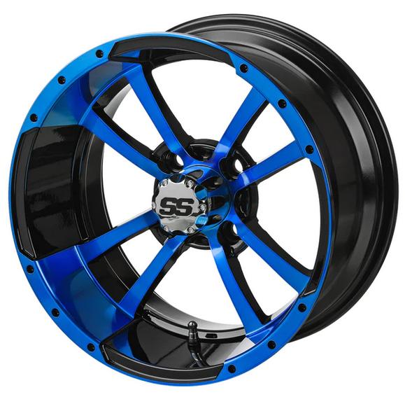 Revenge 14x7 Maltese Cross Black & Blue Golf Cart Wheel, 3:4 Offset
