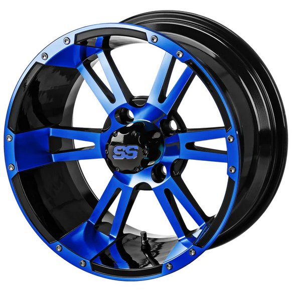 Revenge 14x7 Raptor Black & Blue Golf Cart Wheel, 3:4 Offset