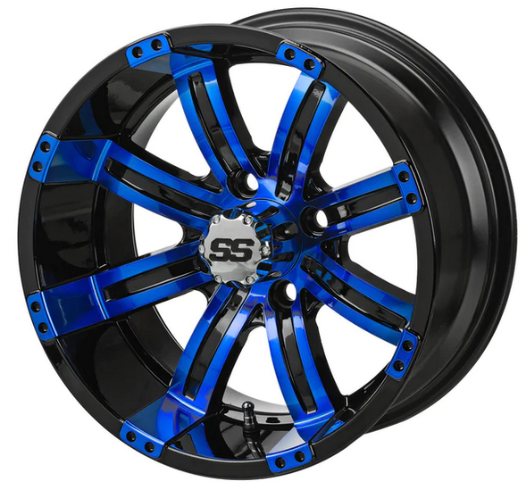 Revenge 14x7 Casino Black & Blue Golf Cart Wheel, 3:4 Offset