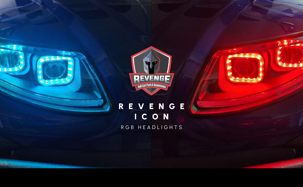 Revenge LED Headlights with RGB Bluetooth Accent Lights for ICON EV Golf Carts (Not for ICON X)