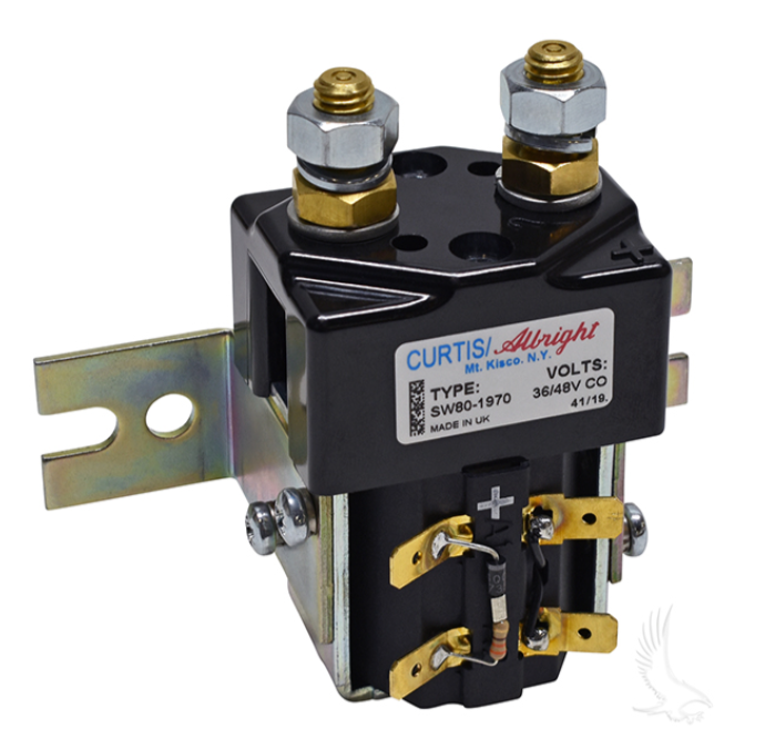 Solenoid, Heavy Duty, High Amp,. 36/48V 4 Terminal, 100A Continuous/200 Peak, with Mounting Bracket
