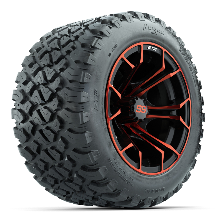 GTW® Spyder Black/Red 12 in Wheels with 20X10-12 Nomad Steel Belt Radial All-Terrain Tires – Full Set