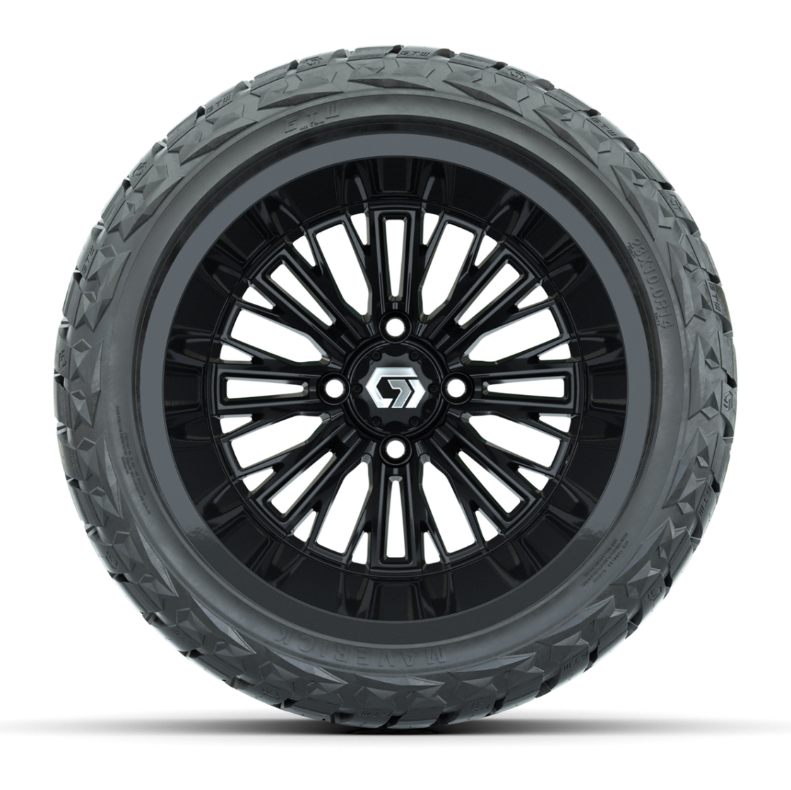GTW® Viper Gloss Black 14 in Wheels with 23X10-R14 Maverick Steel Belted Radial All-Terrain Tires - Full Set