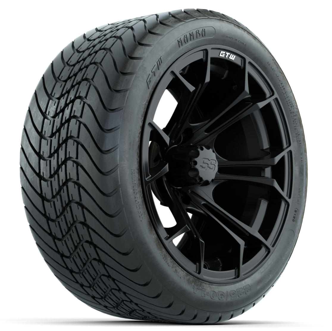 GTW Spyder Matte Black 14 in Wheels with 225/30-14 Mamba Street Tires – Full Set