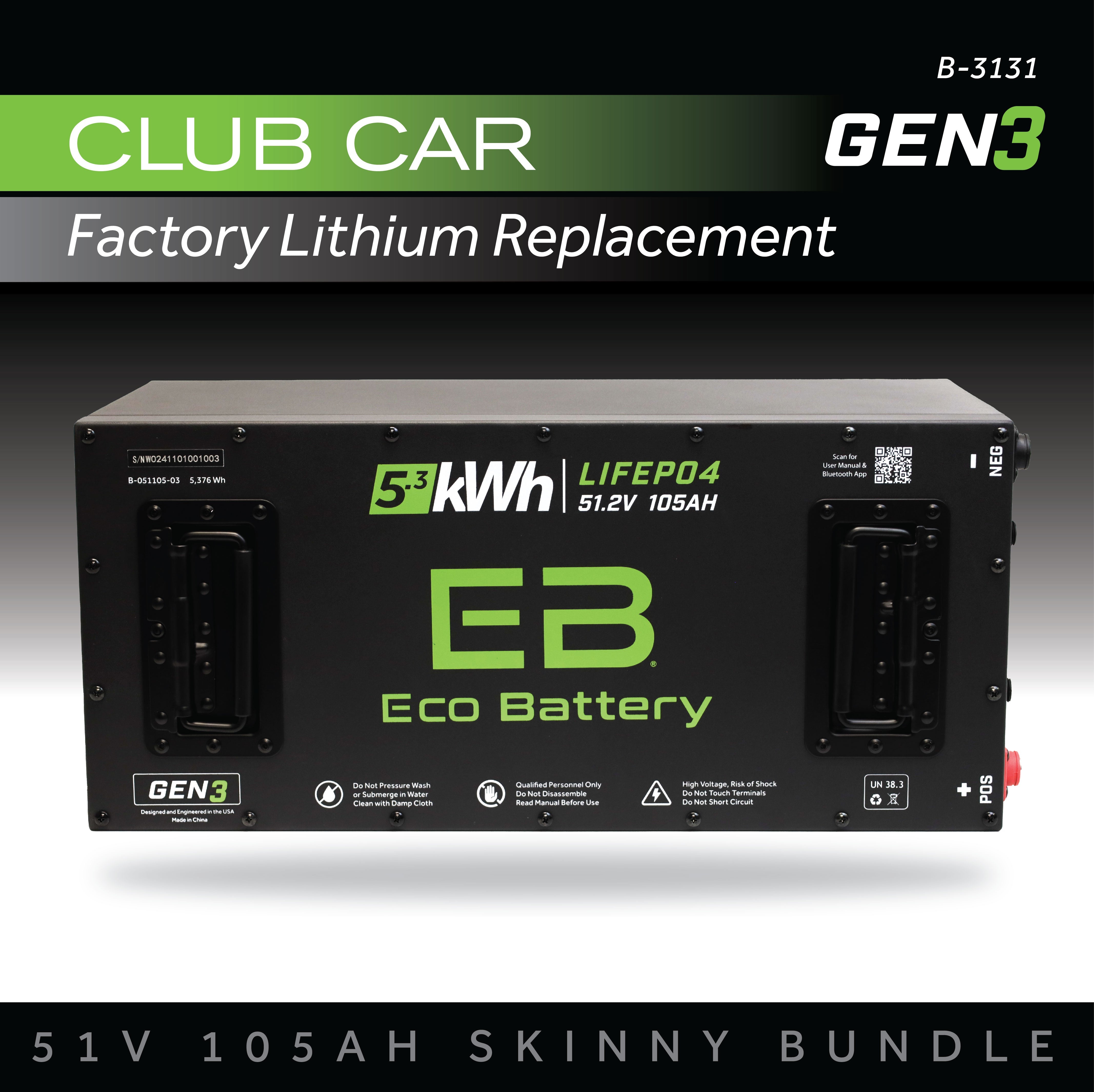 Eco Battery 51V 105Ah Skinny Battery Bundle / Club Car Factory Lithium