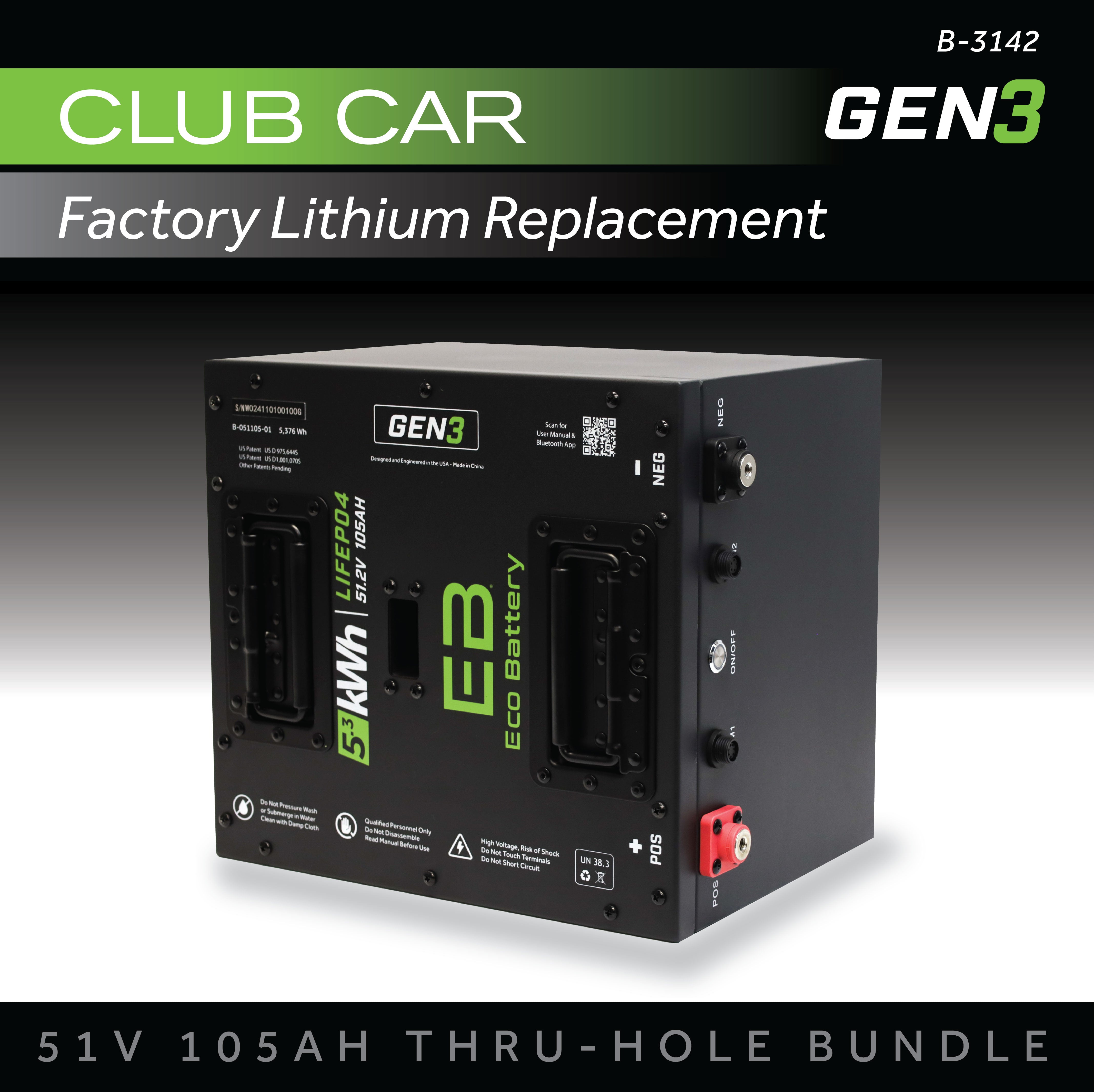 Eco Battery 51V 105Ah Thru-Hole Battery Bundle / Club Car Factory Lithium