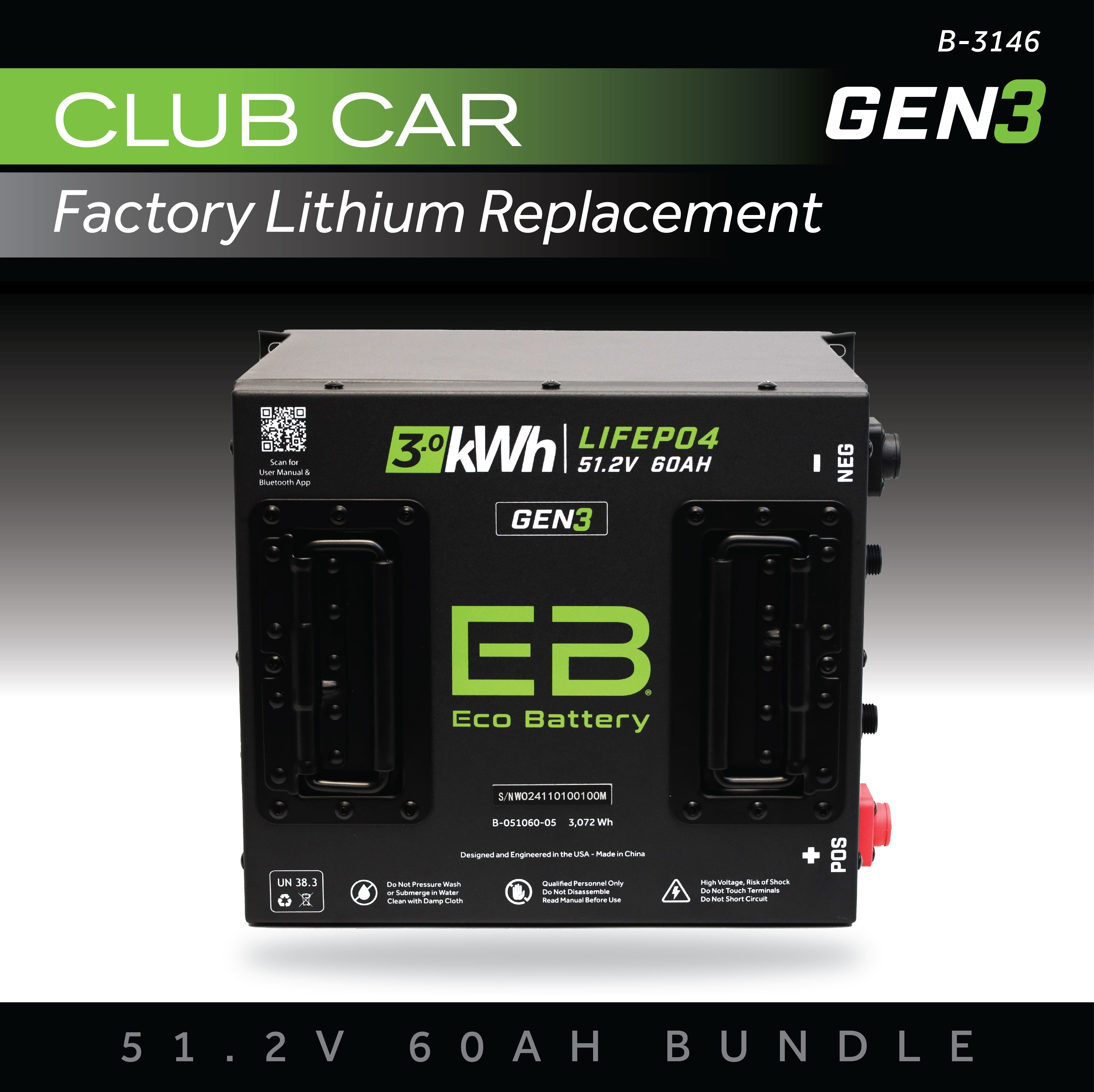 Eco Battery 51V 60Ah Battery Bundle / Club Car Factory Lithium