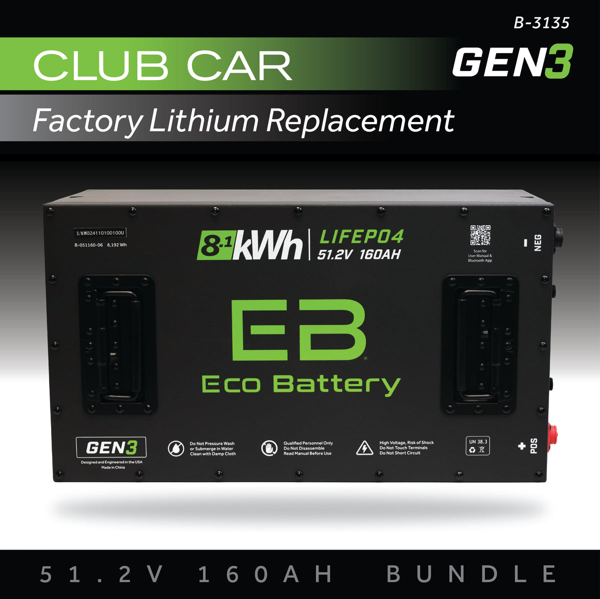 Eco Battery 51V 160Ah Battery Bundle / Club Car Factory Lithium