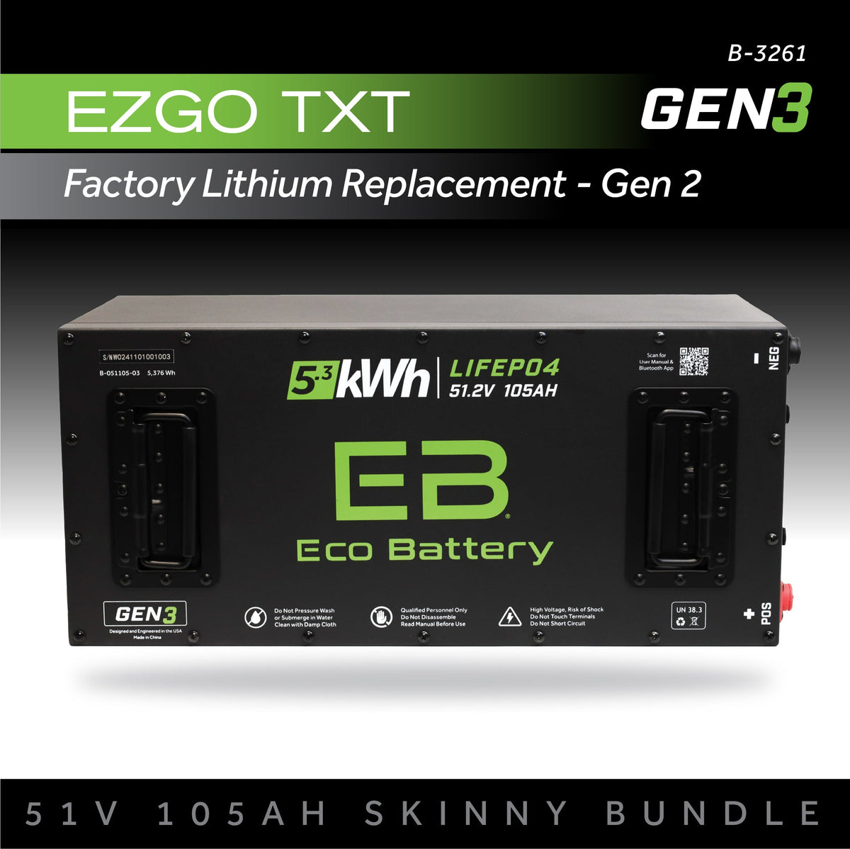 Eco Battery 51V 105AH Skinny Battery Bundle / EZGO TXT Samsung Gen2