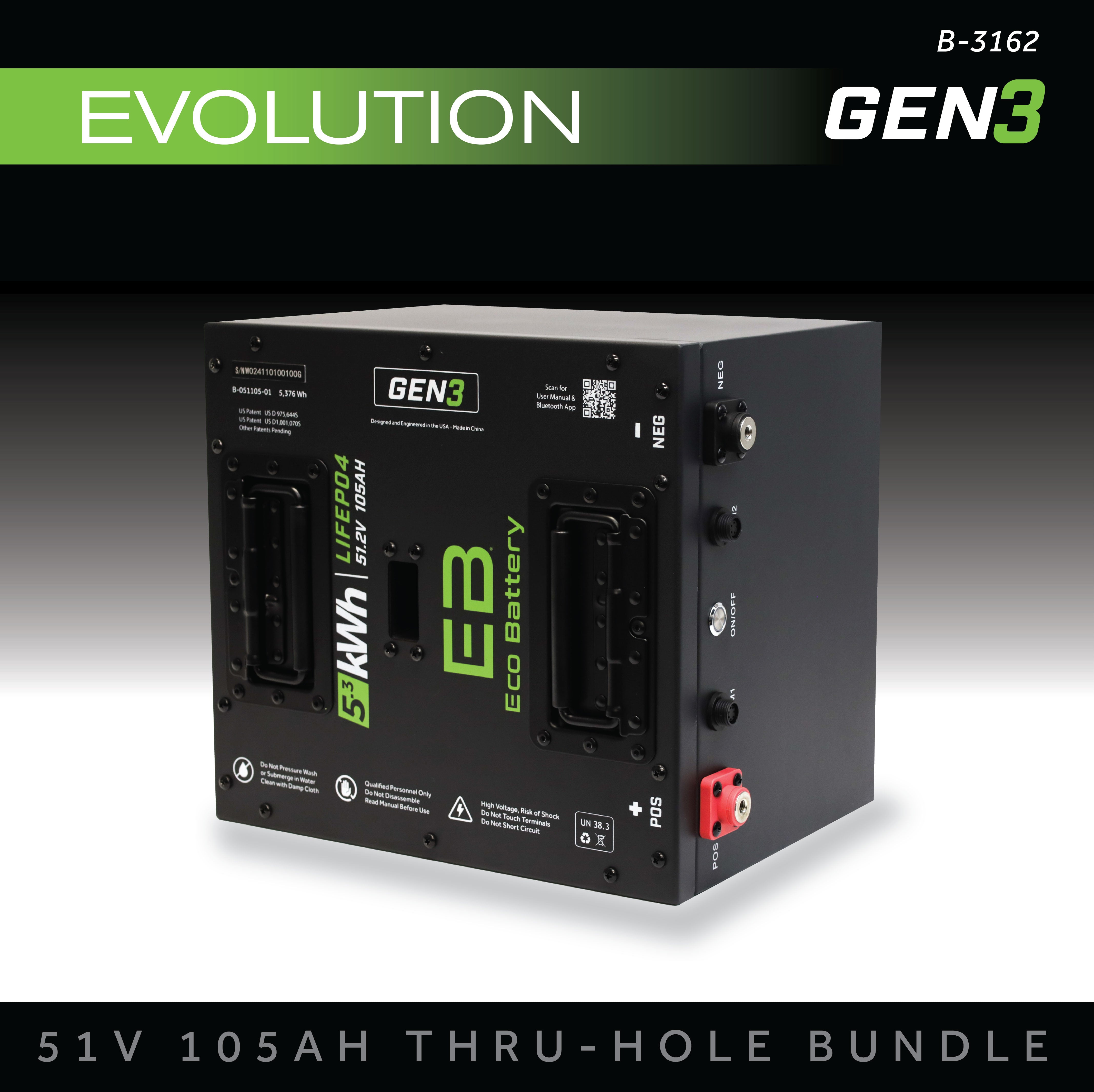 Eco Battery 51V 105AH Thru-Hole Battery Bundle / Evolution (9-Pin Harness)