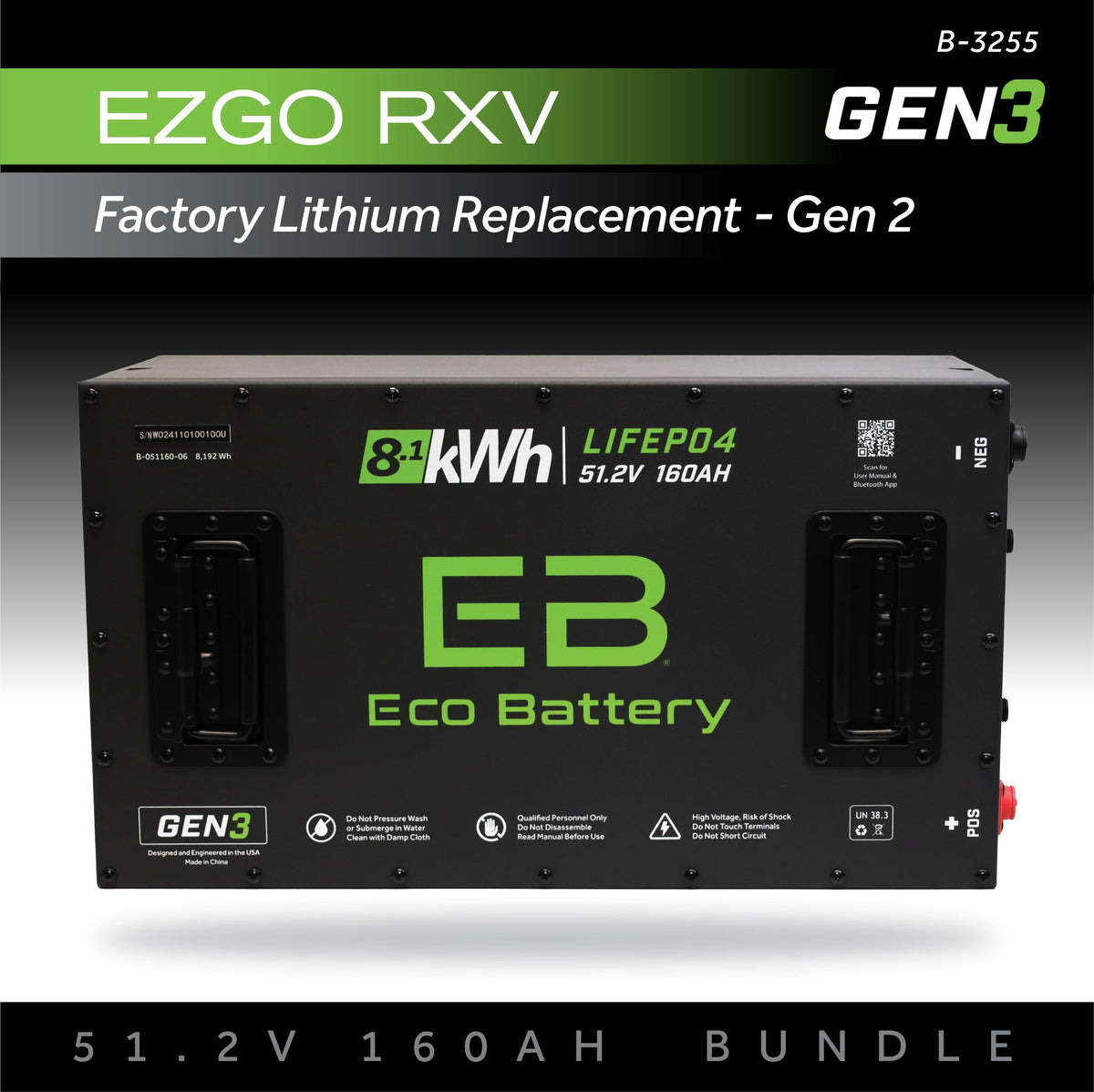 Eco Battery 51V 160AH Battery Bundle / EZGO RXV Samsung Gen2 (2022+)