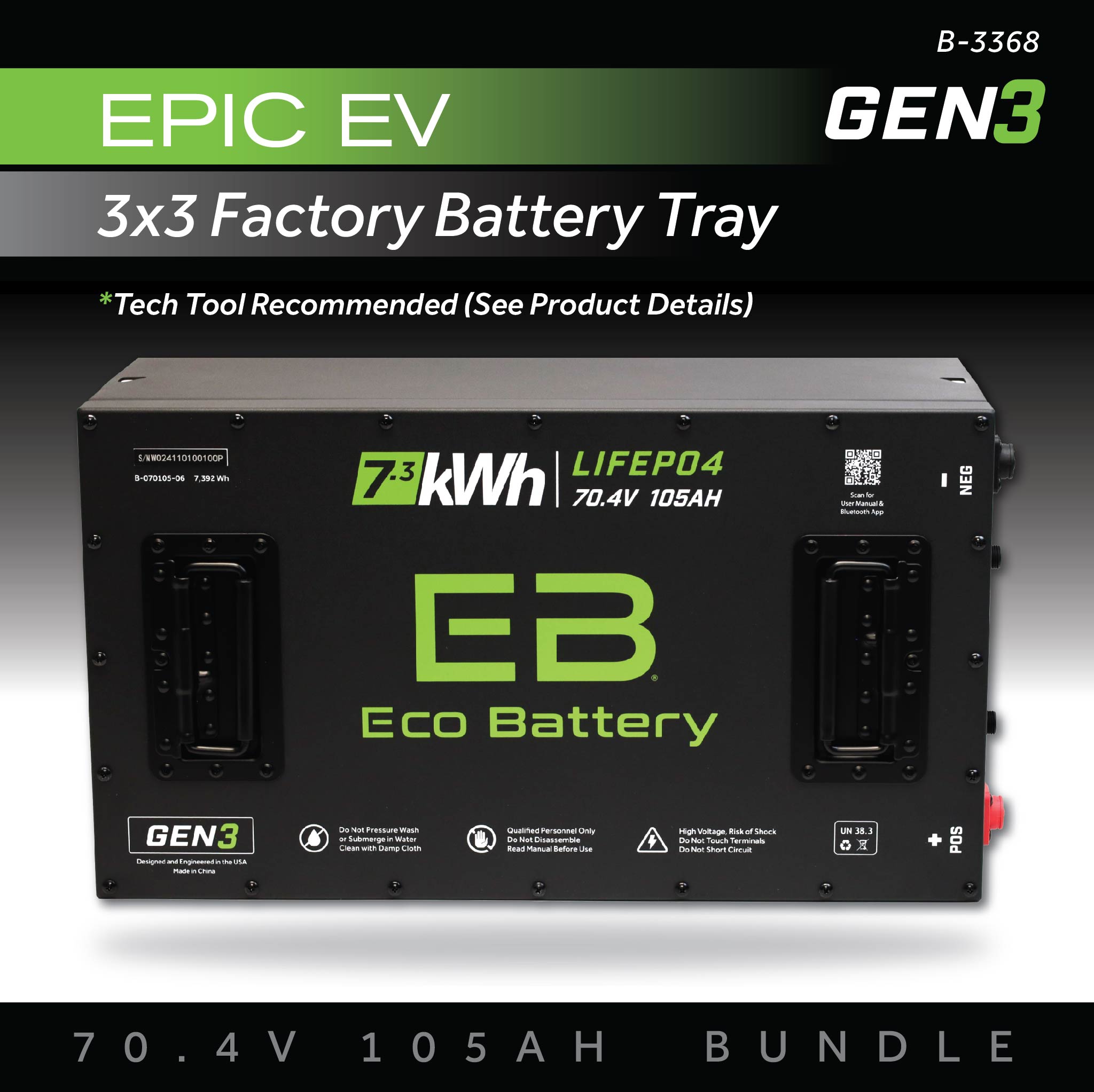 Eco Battery 70V 105AH Battery Bundle / Epic EV (3 x 3 Factory Battery Tray)