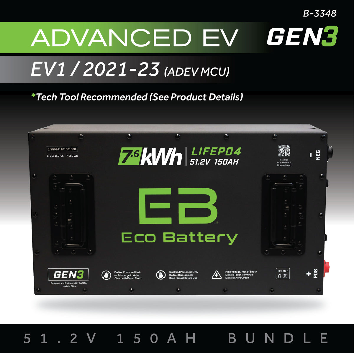 Eco Battery 51V 150AH Battery Bundle / Advanced EV EV1 / 2021-23 (ADEV MCU)