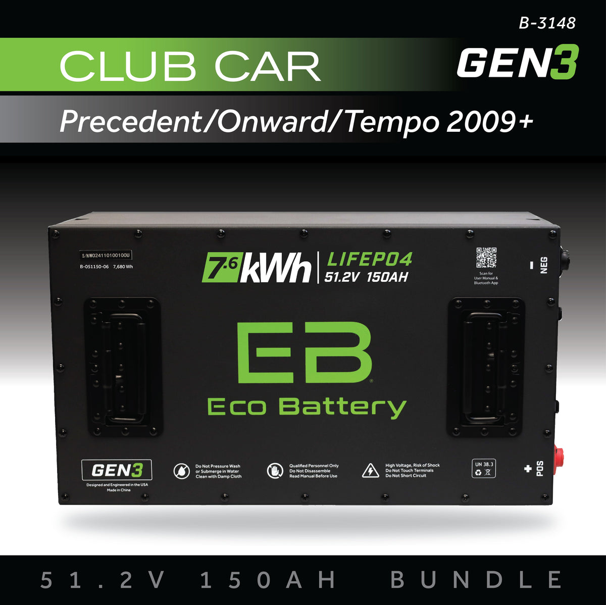 Eco Battery 51V 150AH Battery Bundle / Club Car Precedent/Onward/Tempo / 2009+